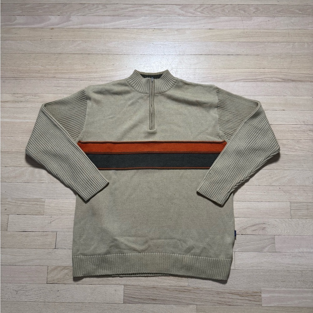 CasaModa vintage 2000s Men's Beige and Orange Zip-Up Sweater size XL